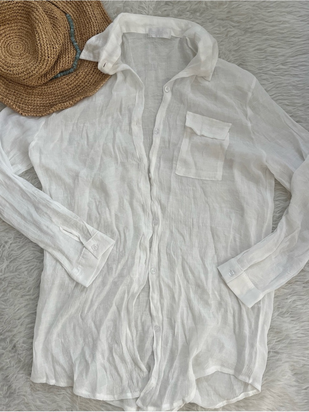 Zoye Chen Lightweight White Button-Up beach coverup shirt